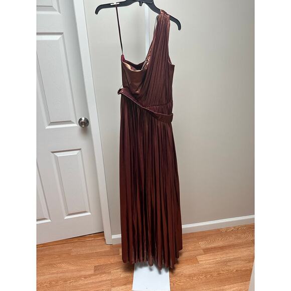 NEW NWT LARA One Shoulder Womens Metallic Full Length Dress Bronze size 12 - Picture 5 of 7